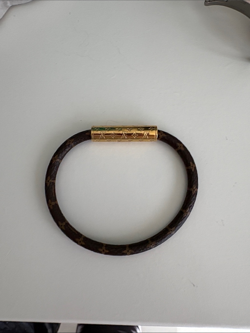 Louis Vuitton Brown Monogram Leather Bracelet with Gold-Tone Clasp